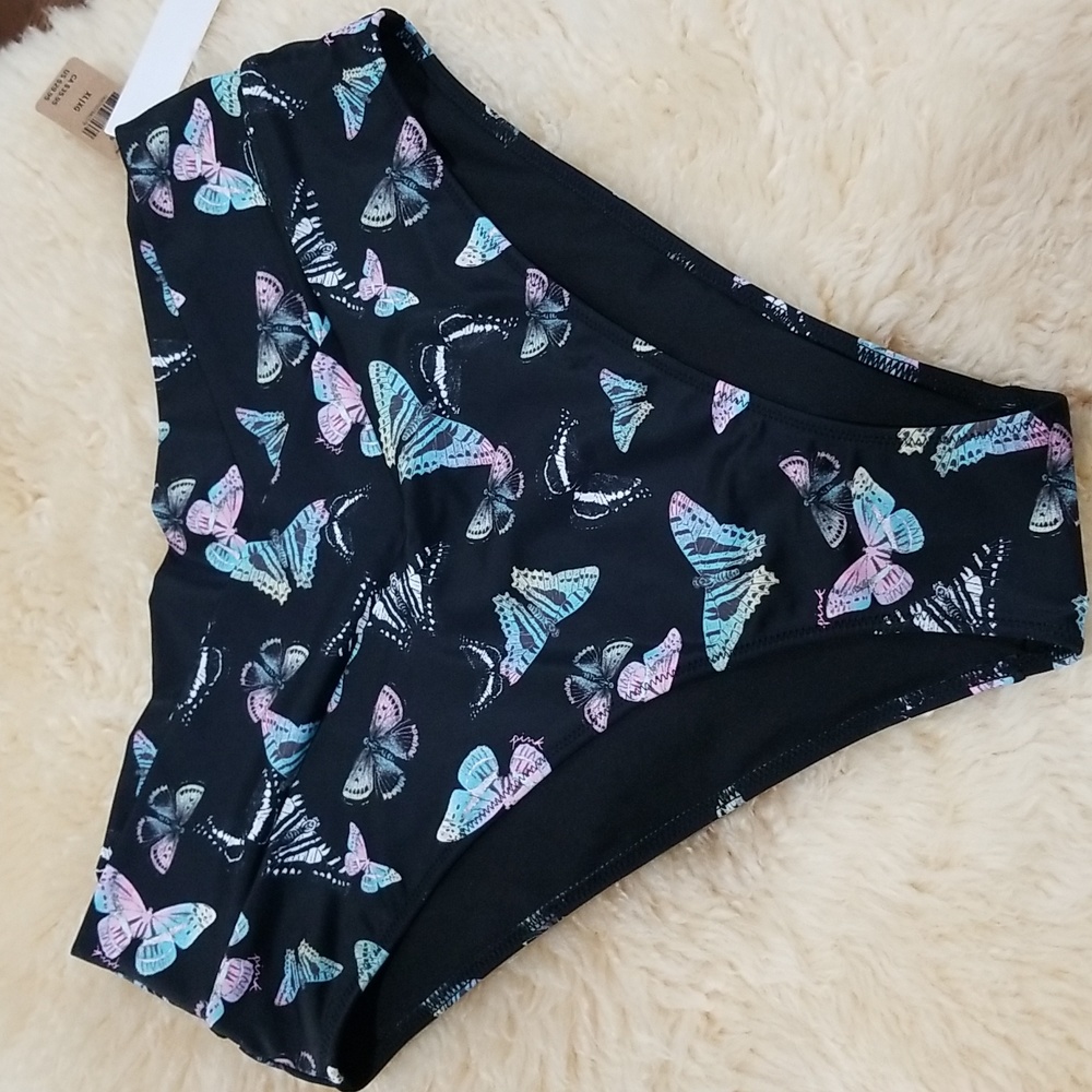 Pink Swimming Suit Bikini Bottom Butterfly Women Size XL Black and Pink